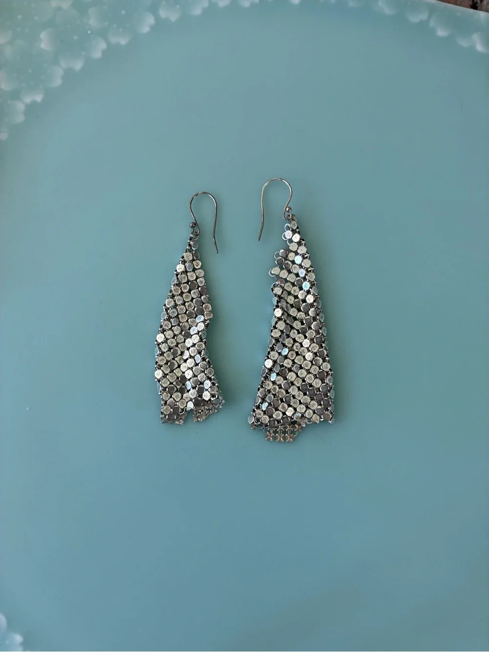 Silver Dangle Sequin Mesh Earrings - Women Jewelry